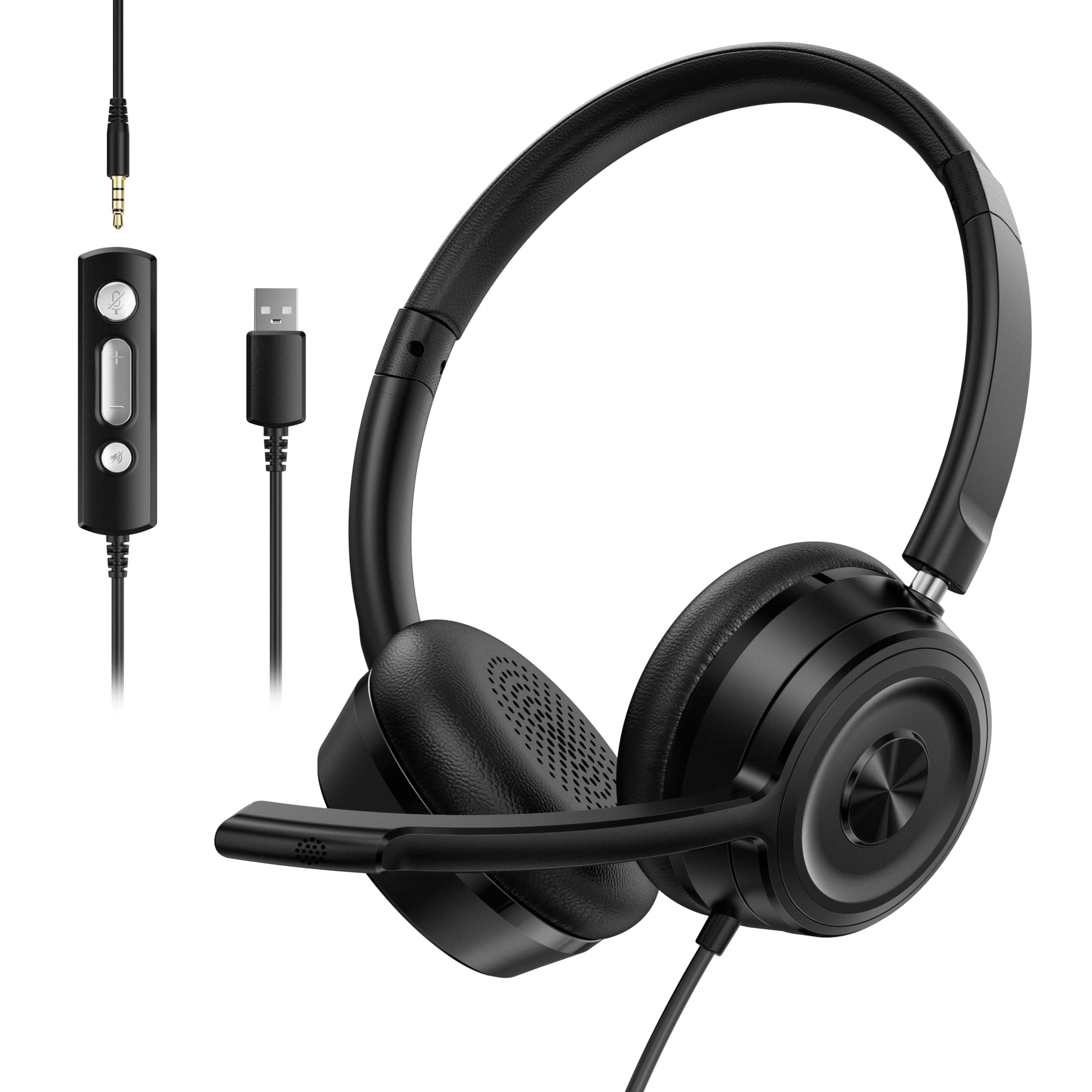 SoothielecHeadset wtih Mic, USB Headset with Microphone for PC, Computer Headset with Noise Canceling Microphone for Laptop, Wired Headset with Mute for Home Office Online Class Skype Zoom Meetings