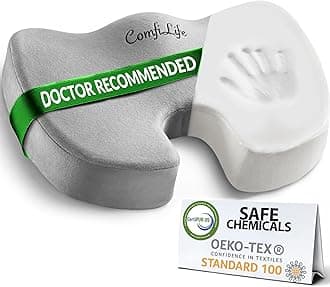 Premium Comfort Seat Cushion - Non-Slip Orthopedic 100% Memory Foam Coccyx Cushion for Tailbone Pain - Cushion for Office Chair Car Seat - Back Pain & Sciatica Relief (Gray)