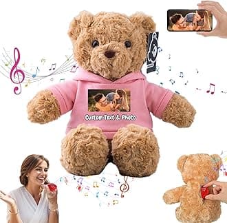 Personalised Teddy Bear with Voice Recording for Kids Adults, Personalised Gifts Bear with Bow Plush Toys with Text+Photo as Customised Gift for Valentines Christmas (11 inch-Text+Photo)