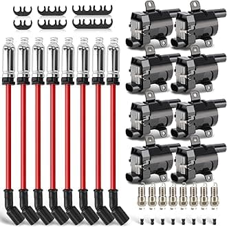 UF262 Ignition Coils Pack & Double Iridium Spark Plugs & 10.2MM Spark Plug Wires for Chevy Avalanche Express Tahoe Silverado Suburban 1500 2500 3500/GMC Savana Sierra Yukon/HUMMER H2 OEM# D585