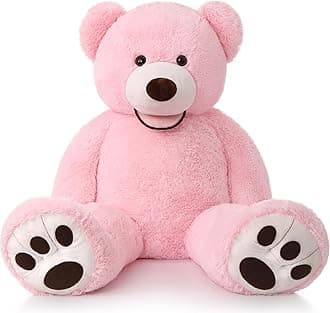 Smile Giant Teddy Bear, 51inch Large Stuffed Bears with Big Footprints, Big Stuffed Animals Cuddly Plush Gifts for Girlfriends, Boyfriend, Pink
