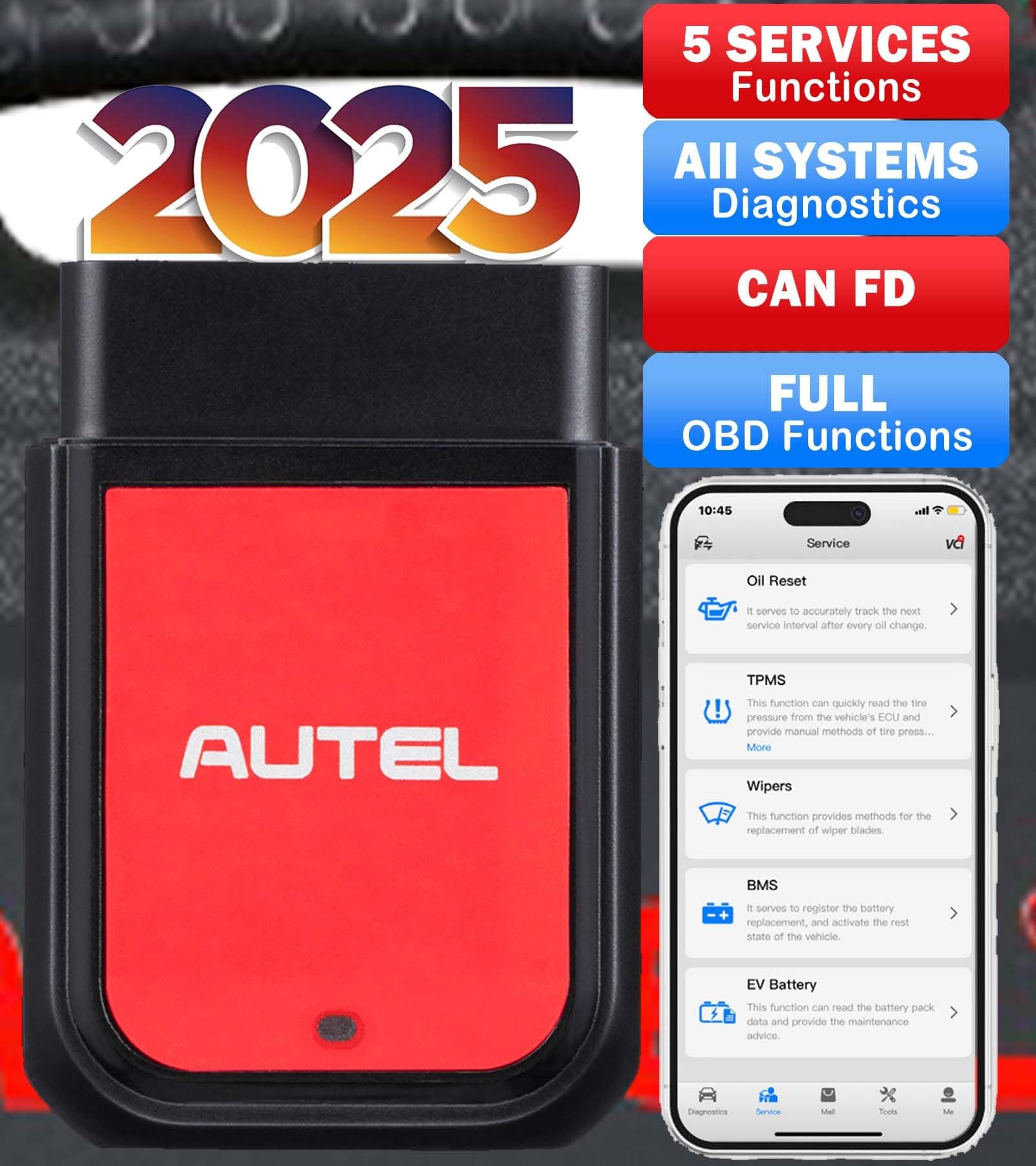 OBD2 Scanner Autel MaxiAP AP2500 Bluetooth Code Reader Oil Reset TPMS BMS Reset All-System Code Read/Clear 45+ Car Brands Work with Android/iOS Upgrade AL329 AP200 AP200H