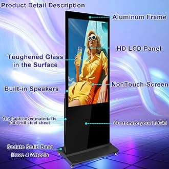 43" Digital Signage Display Kiosk Non Touchscreen Digital Kiosks Interactive Floor Standing Full HD IPS LCD Screen Commercial Totem with Android 11 System Interactive Advertising Media Player