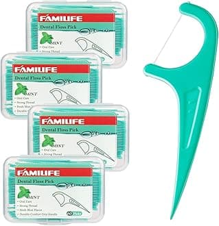 FAMILIFE Floss Picks Mint Dental Floss Picks M-01 with 4 Travel Handy Cases 240 Count Flossers