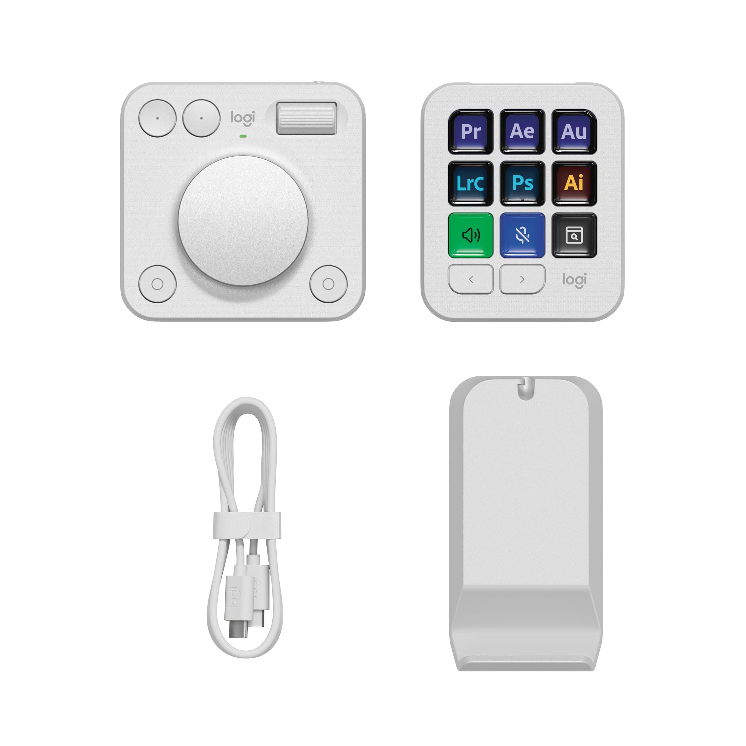 Logitech MX Creative Console, 9 Keys LCD Programmable Keypad Keyboard with Programmable Captions and Control Dial for Graphic Design, Video Editing, Photography - Light Grey