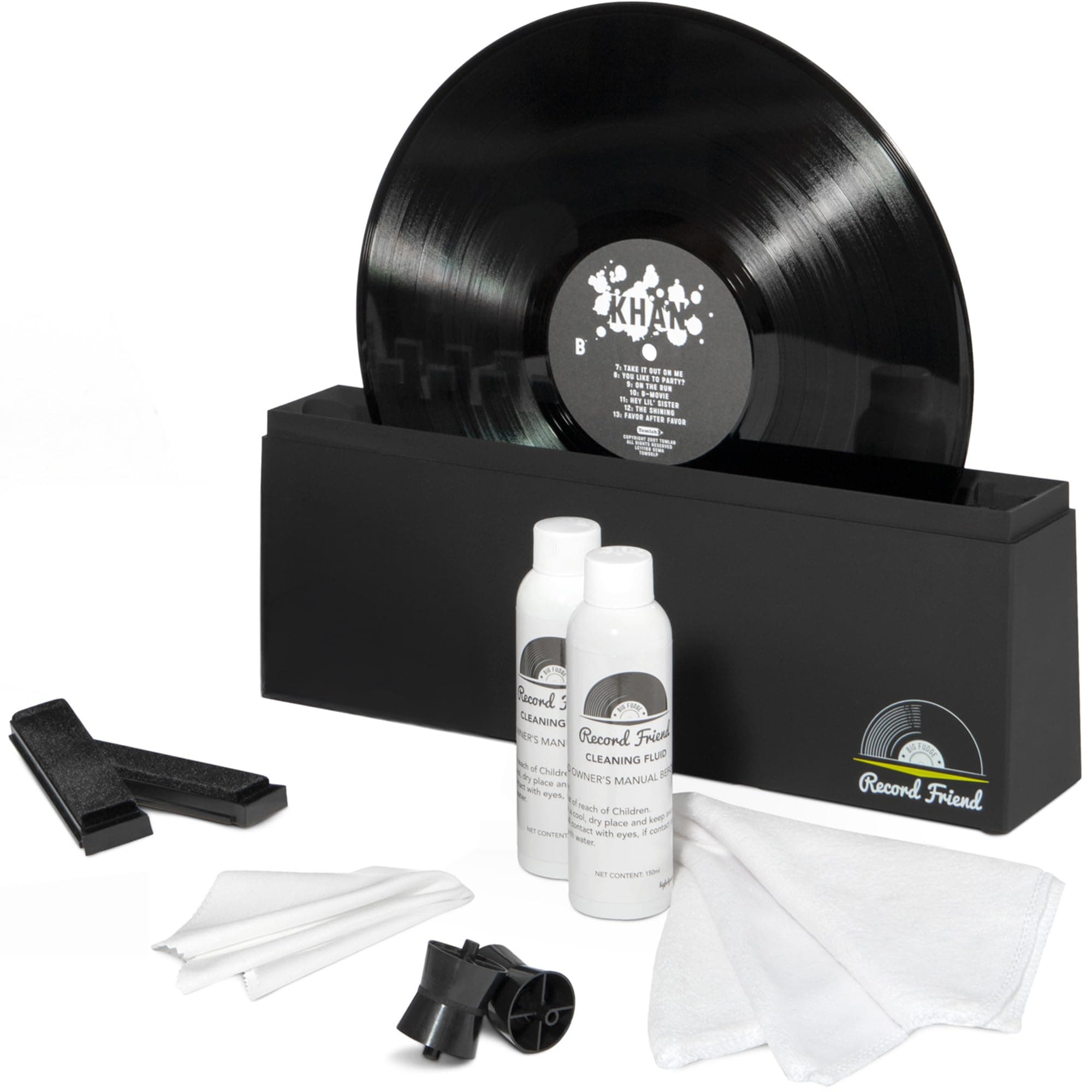 BIG FUDGE Vinyl Record Cleaner Kit - Scratch-Free Album Record Cleaning Machine w/Record Cleaning Solution Fluid, Record Brush, Drying Racks - Professional Vinyl Record Care