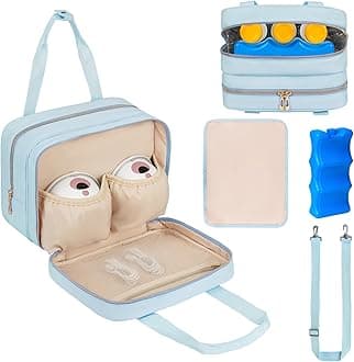 Breastmilk Cooler Travel Bag,Wearable Breast Pump Storage Bag Compatible with Momcozy/Eufy/Elvie/Willow/Medela Breast Pump with Ice Pack and Waterproof Mat,Blue