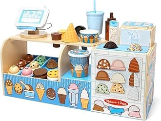Cool Scoops Ice Creamery – 42-Piece Wooden Pretend Play Ice Cream Counter with Magnetic Scooper, Cones & Toppings – Imaginative Role-Play Toy for Kids Ages 3+ | MD30607