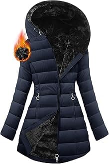 HEEKPEKWomen's Winter Warm Puffer Coats Fleece Hood Zipper Long Jackets Slim Fit Drawstring Thicken Overcoats with Pockets