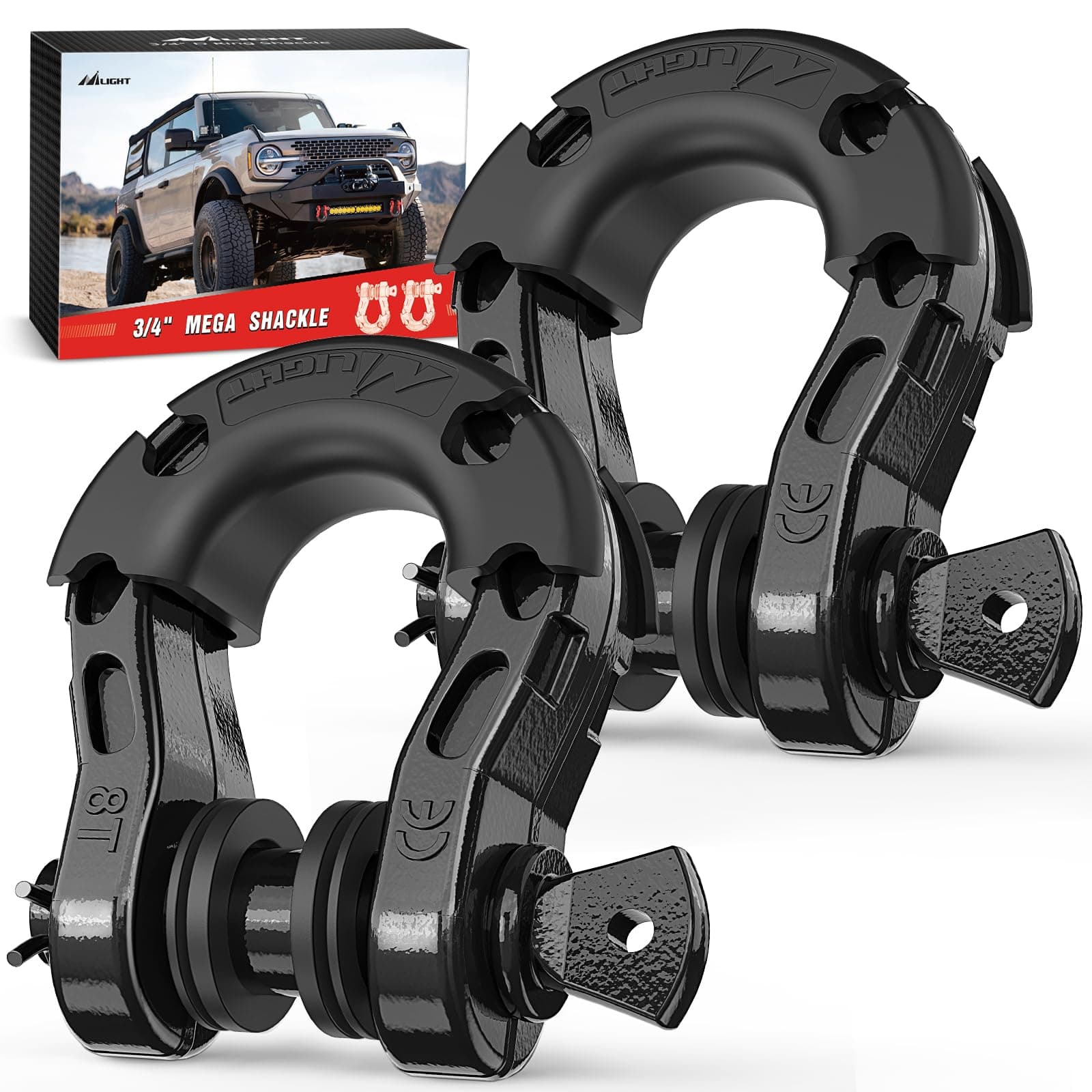 Nilight 2 Pack 3/4" Mega D-Ring Shackle with 7/8" Screw Pin 68,000LBS Break Strength, Heavy Duty Off Road Recovery Shackle for Use with Tow Strap, Winch, Off-Road Jeep Truck Vehicle