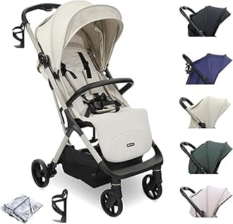 My Babiie MBX7 Autofold Stroller – from Birth to 4 Years (22kg), Foldable & Compact, Lightweight, Travel Buggy for Toddlers, Pushchair Includes Rain Cover - Ivory