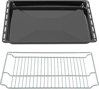 ICQN Baking Trays & Grid mm Set 465 x 370 x 30 mm, Enamelled Grease Pan, Chrome-Plated Oven Rack and Enamel Baking Tray for Oven and Hob, Grid 465 x 375 mm, Black