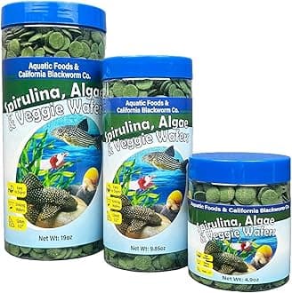 12mm - 1/2" Small Sinking Wafers of Spirulina, Algae & Veggies for Plecos, Catfish, Shrimp, Snails, Crabs, Crayfish, 12-Type Pellet Mix & 4-Type Wafer Mix Included..4.9oz Canister