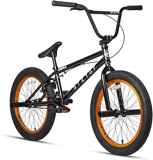 Syzygy 20 Inch Freestyle BMX Bike Bicycles for Ages Over 6 Years Old Teen Beginner and Adult Riders, Bright Black with Golden Rim