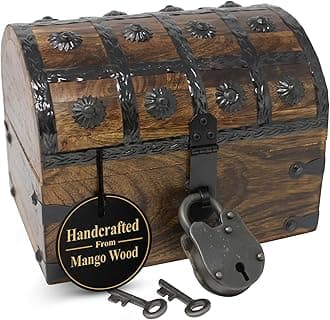 Nautical Cove Pirate Treasure Chest with Iron Lock and Skeleton Key - Storage...