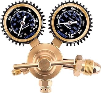 Nitrogen Regulator, IMAGE Nitrogen Gauge with 0-800 PSI Delivery Pressure Equipment Brass, CGA-580 Inlet Connection and 1/4-Inch Male Flare Outlet, Great for HVAC Purging, Brazing and Soldering