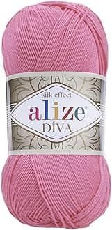 Alize Diva Silk Effect 100% Microfiber Acrylic Yarn 1 Ball skeins 100gr 383yds Color (178 - Dark Pink)