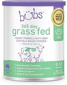 Bubs 365 Day Grass-Fed Infant Formula with Iron, Cow Milk Powder for 0-12 Months Infants Made with GMO Free Milk, 20 oz