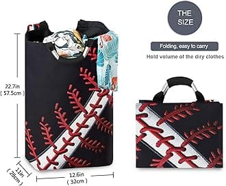 xigua Baseball Stitch Large Laundry Hamper with Handle, Foldable Clothes Hamper Collapsible Storage Basket for Toys and Clothes Organization in Bedroom, Bathroom, and Laundry Room