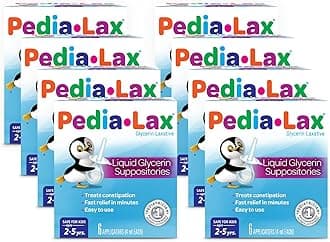 Pedia-Lax Liquid Glycerin Suppositories for Kids Ages 2-5, Gentle Constipation Relief Laxative for Children, 6 Count, Pack of 24