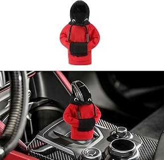 Universal Car Gear Shift Cover, 4.76Inch Red Black Fabric Cotton/60% Polyester/40% Shifter Hoodie, Modern Style, Slip-On, 1 Piece