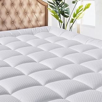 King Size Mattress Pad - Cooling Breathable Mattress Topper, Quilted Fitted Mattress Protector, Pillow Top Mattress Cover with 8-21" Deep Pocket, Soft, Machine Washable, White, 78x80 Inches