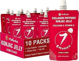 Hethstia Konjac Jelly Squeeze Pouch Lychee Flavor, 10 Packs, 7 Calories, Sugar Free, Gluten Free, Keto, Low Carb, Collagen Peptides, Vitamin C Drinkable Healthy Fruit Snacks, Holiday Gifts