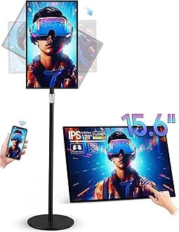 15.6" Digital Signage with 10000mAh Battery, Capacitive Touchscreen Advertising Display, Adjustable Stand, Android 11 Commercial LCD Monitor with Auto Play, Wireless Screen Mirroring, 8+128GB, Black