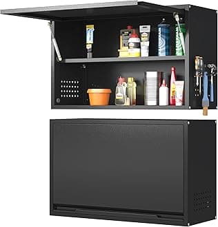 Metal Wall Cabinet, Garage Wall Cabinet with Up-Flip Door, 19.7" H Wall Mounted Metal Storage Cabinet for Kitchen,Garage,Basement,Ware House Assembly Required (Black 19.7" H)