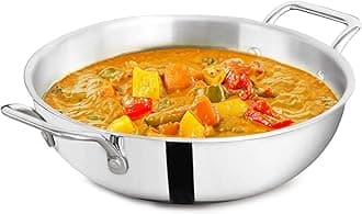The Indus Valley Triply Stainless Steel Kadai/Kadhai | Large, 26cm/10.2 inch, 4Ltr, 1.3kg | Induction Friendly | Nonstick 3-Layer Body, 100% Pure & Toxin-Free, No Chemical Coating