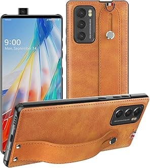 Foluu for LG Wing 5G Case, for LG Wing Case 2020, [Slim & Lightweight] PU Leather Back Cover Support Swivel Mode Hard PC Holder with Hand Strap Protective Case for LG Wing 5G 6.8 Inches (Yellow)