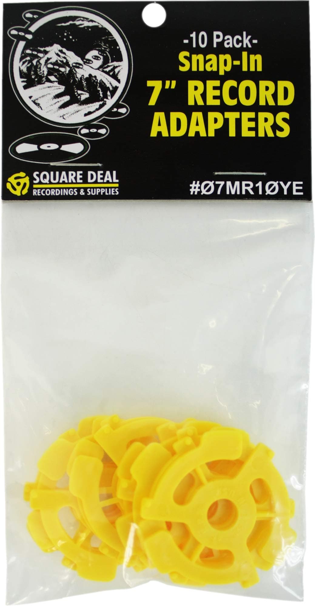 (10) Flat Plastic Record Adapters - Snap in Inserts to Make 7" 45rpm Records Fit on Standard Vinyl Record Turntables (Yellow)