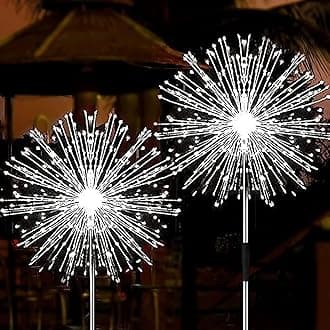 JJGoo Solar Firework Lights, 2 Pack 120 LEDs 2 Lighting Modes Solar Garden Lights Outdoor Waterproof for Yard Patio Walkway Pathway Party Wedding Christmas Decorative- Cool White