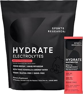 Hydrate Electrolytes Powder Packets - Sugar-Free & Naturally Flavored with Vitamins, Minerals, and Coconut Water - Supports Hydration - 16 Packets - Cherry Pomegranate