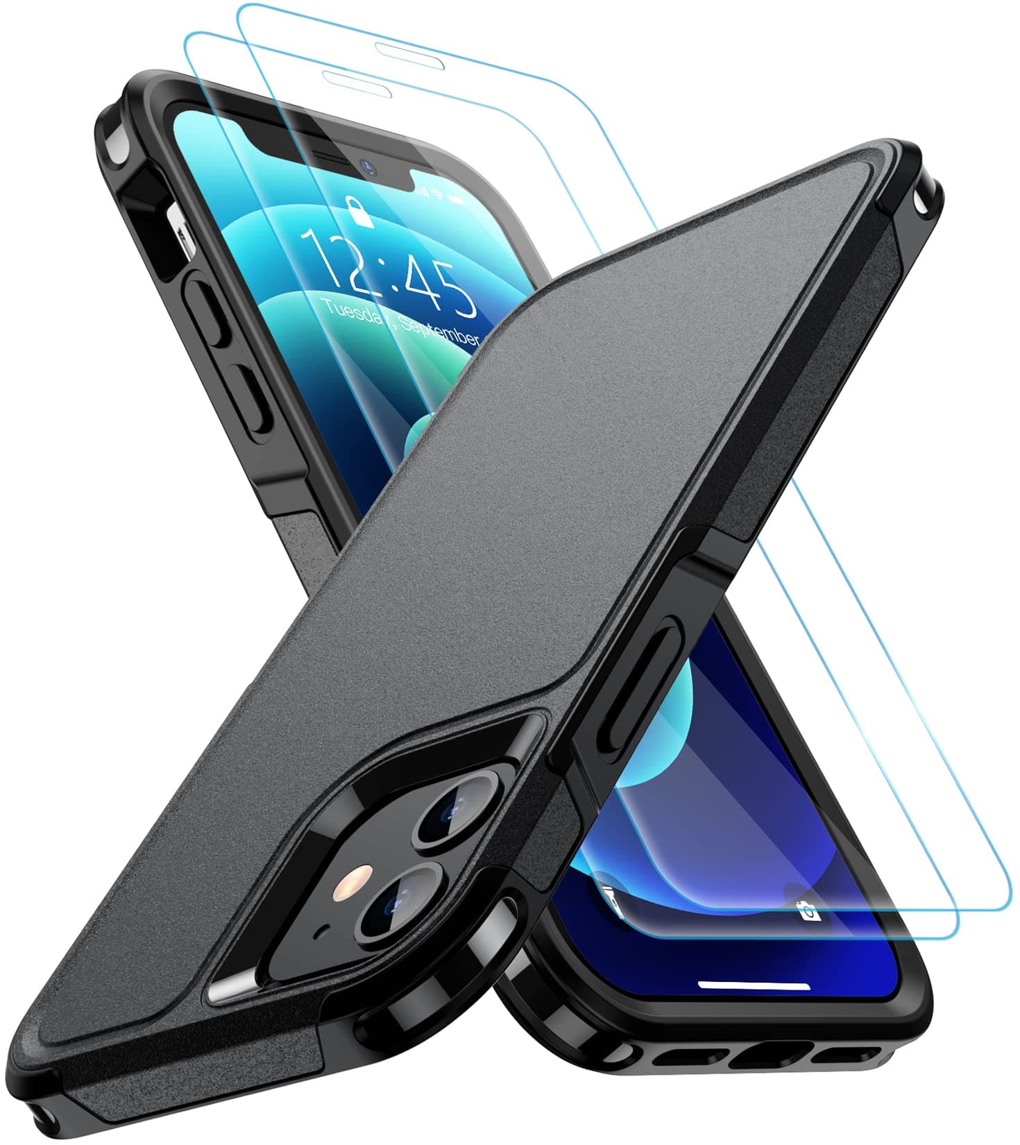 SPIDERCASE Designed for iPhone 12 Case/iPhone 12 Pro Case, [10 FT Military Grade Drop Protection] [with 2 pcs Tempered Glass Screen Protector] Protective Case for iPhone 12/12 Pro (Black)