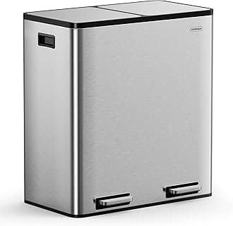 VonHaus Kitchen Bin, 60L Double Recycling Bin for Kitchen, Stainless Steel Two Section Food Waste Separation System with Non-Slip Base & Removable Inner-Compartments, Large Airtight Trash Can, 2 x 30L