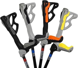 FDI Ergodynamic Pro Shock Absorbing Comfort Grip Single Crutch Walking Stick Aid, White, Crutch User Weight 60kg - 75kg + Black Grip