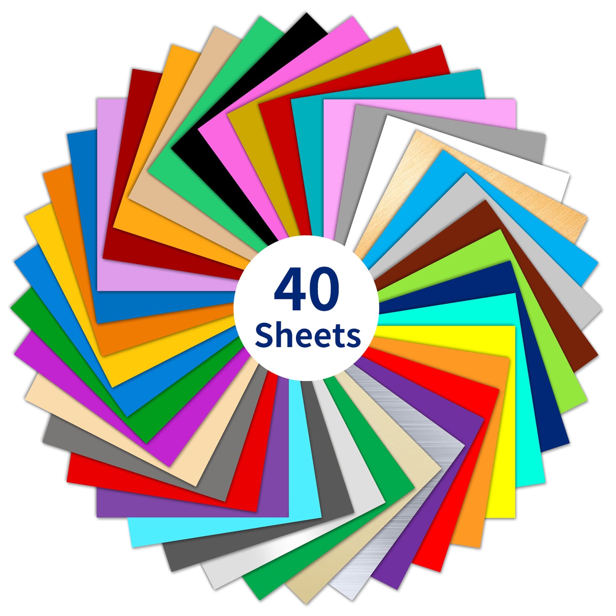IModeur 40 Pack Permanent Vinyl Sheets - 40 Assorted Colors 30.5 x 30.5 cm Self Adhesive Vinyl for Mug, Cup, Window & Home Decor, and Other DIY Projects