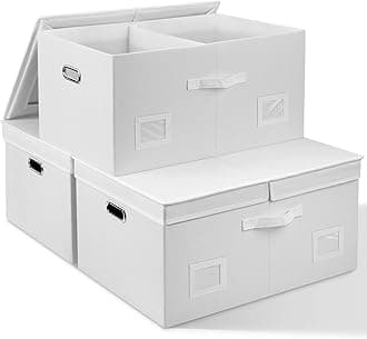 75 Quarts Extra Large Decorative Storage Bins with Lids, 3 Packs White Collapsible Storage Bins with Lids, Stackable Storage Bins Decorative Box Storage With Lid Extra Large