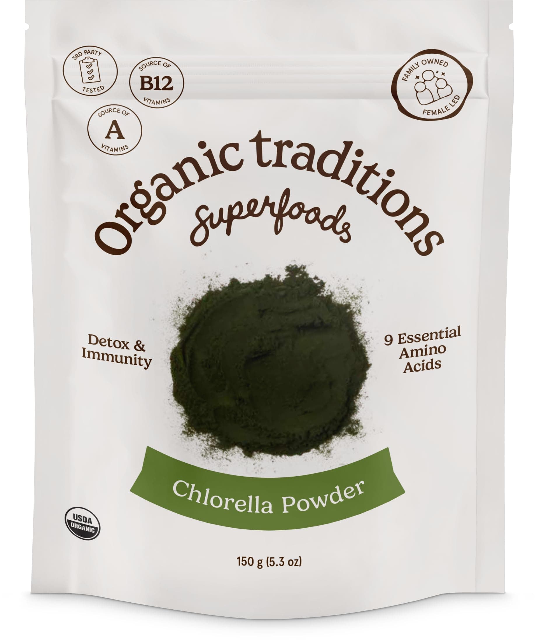 Chlorella Powder, Broken Cell Wall Algae with Plant Based Protein, Essential Amino Acids, Chlorophyll & Nutrients, Eenergy Drink, Non GMO Superfood for Daily Blends, 150g/5.3oz Bag