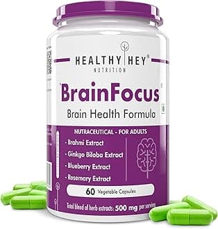Healthyhey Nutrition BrainFocus - Natural Brain Health Formula for Memory & Focus - 60 Veg Capsules