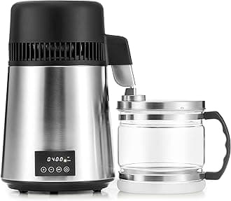 CO-Z 1.1 Gallon Water Distiller, 4L Countertop Distilled Water Machine with Timer Reservation and Glass Pot, 750W 304 Stainless Steel Distilled Water Maker for Home Office Drinking Water Purification