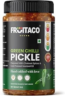Fruitaco Green Chilli Pickle – Authentic Indian Pickle with Tangy and Spicy Flavor | Perfect Side for Meal (1 Kg, Green Chilli Pickle)