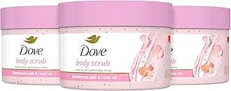 Dove Body Scrub Himalayan Salt & Rose Oil 3 Count for Visibly Silky-Smooth, Nourished Skin, with ¼ Moisturizing Cream, 10.5 oz