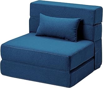SUYOLS Folding Sofa Bed Single Plus with Pillow- Convertible Chair Floor Couch & Sleeping Mattress - Foldable Memory Foam Sleeper for Dorm/Guest Room/Home Office/Apartment/Upstairs Loft, Navy Blue