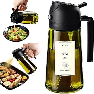 TrendPlain 470ml Oil Sprayer for Cooking - with Blackout and Sticky Stickers, 2 in 1 Spray Bottle & Dispenser, Oil Spray, Black