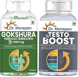 DR. MOREPEN Gokshura- 60 Tablets + Testo Boost for Men- 60 Tablets + Natural & Pure Shilajit Resin- 15gm