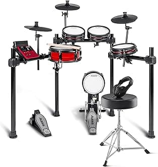Electronic Drum Set, Dual Zone Quiet Mesh Pad, 500+ BFD Sounds, Bluetooth Drumeo Lesson, USB MIDI Drum Stick, Double Kick Compatible, Nitro Pro, Alys, Drum Thrones and Headphones, Drum Essentials Bundle