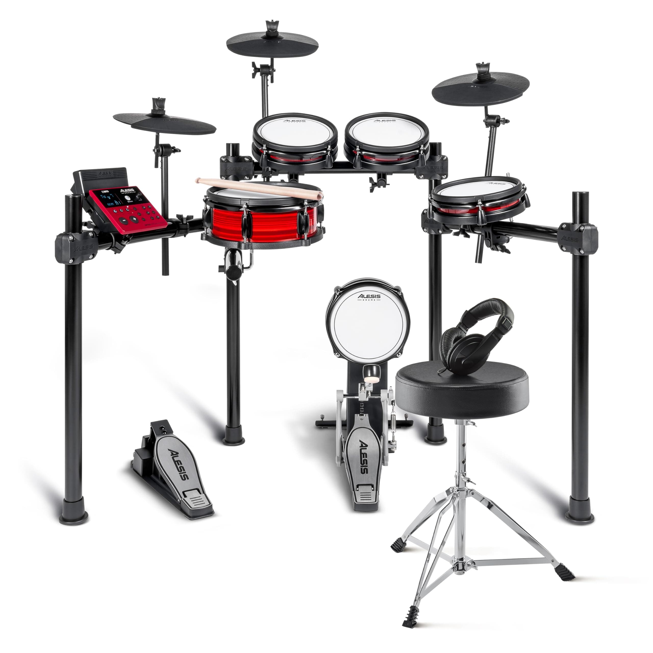 Alesis Nitro Pro and Drum Essentials Bundle - Electric DrumKit with Accessory Pack including A Drum Throne and On-Ear Headphones