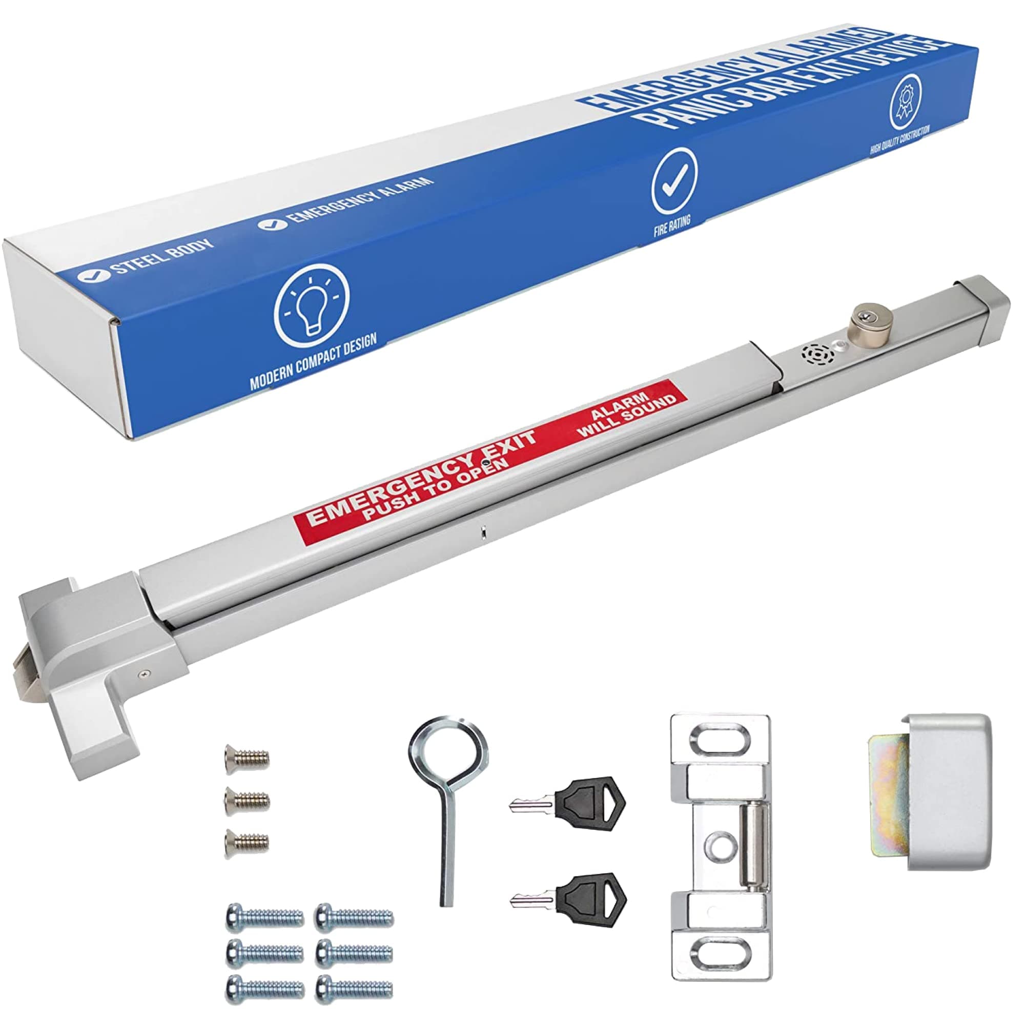 Alarmed Commercial Push Bar Exit Device - FH-1550A Panic Bar Loud Warning Strike Bar with Warning Stickers - UL Listed - Easy Installation